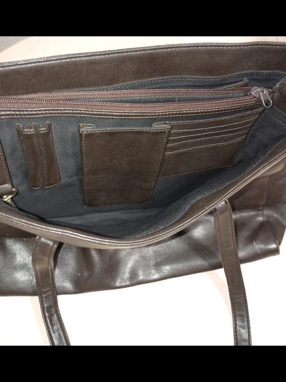 Nine West Classic Dark Brown Leather Laptop Tote Bag/Work Bag with Gold Accent